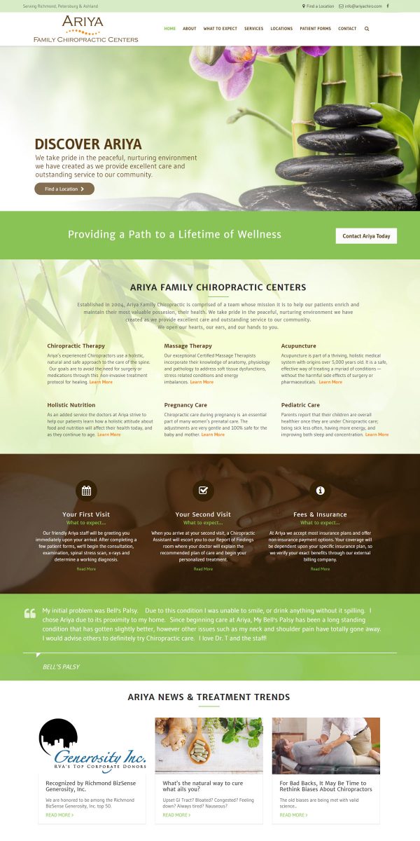 Ariya Family Chiropractic website by Jonas Marketing