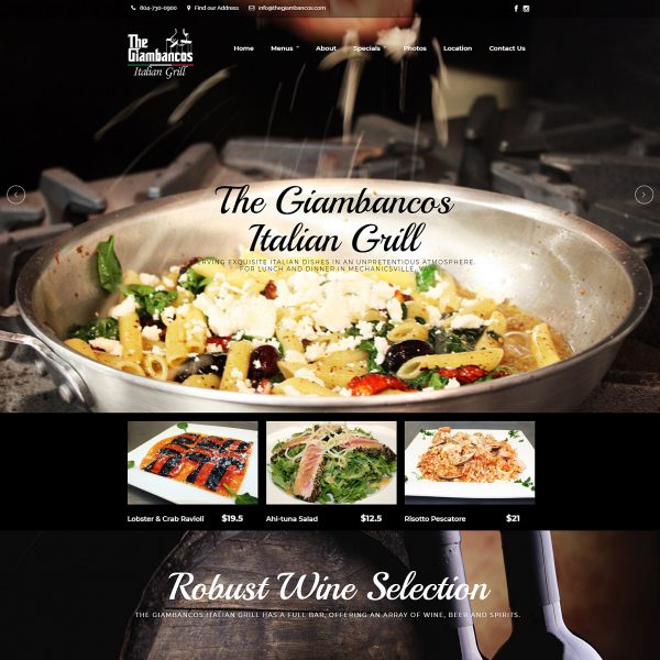 The Giambancos Italian Grille website by Jonas Marketing